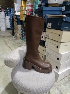 2025秋款新款女鞋骑士靴舒适百搭女鞋时装靴加绒靴23M609-10c可可