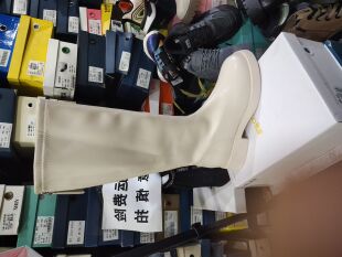 冰芙尼2024新款秋冬骑士靴二棉真皮鞋子女鞋37229米色