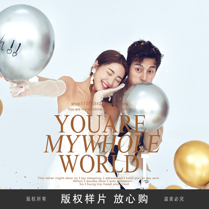 婚纱影楼摄影样片纯色室内景高端韩式单色气球放大新样照有版权