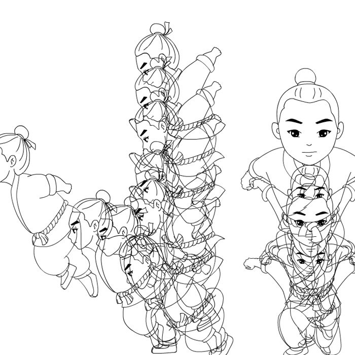 线条版人物跳跃动作落地跳起起跳手绘逐帧动画源文件flash