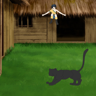 豹子扑过来男孩跳起翻转落地豹子回身flash动画源文件