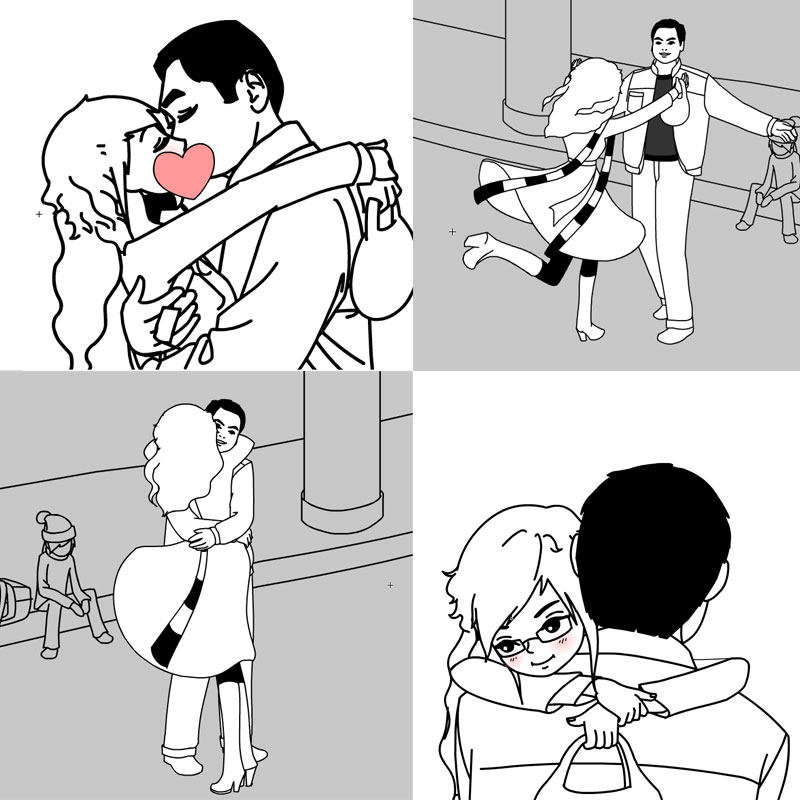 情侣浪漫会面奔跑拥抱接吻手绘逐帧动画flash源文件1117帧46.5秒