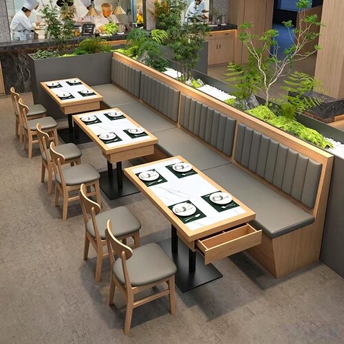 定制卡座沙发商用餐饮店实木桌椅组合小吃面馆快餐店餐厅储物卡座