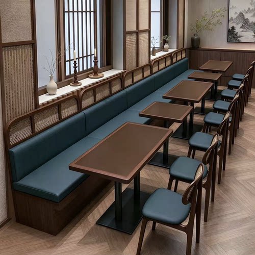 定制复古餐厅卡座沙发商用咖啡厅烧烤店小酒馆餐饮店实木桌椅组合