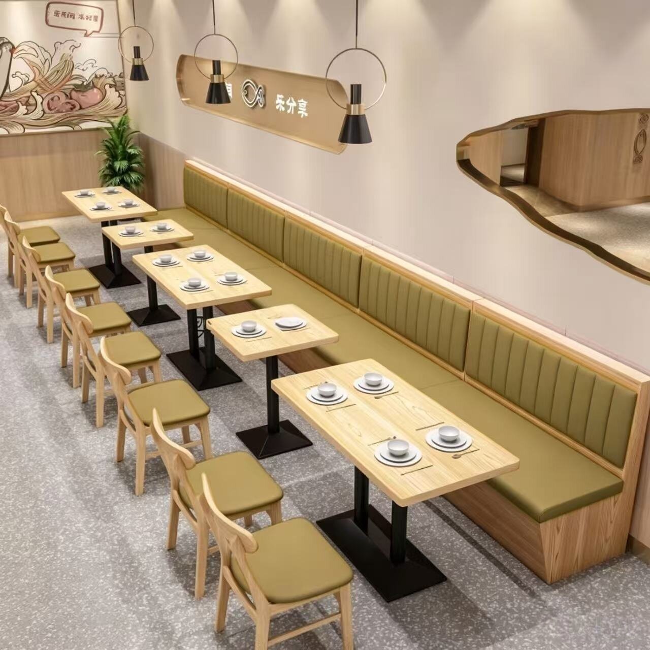 餐厅卡座沙发餐饮店桌椅组合甜品汉堡店小吃快餐店实木餐桌椅商用图片