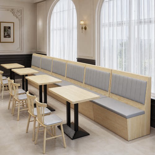 主题餐厅卡坐沙发桌椅组合餐饮店面馆小吃店快餐店实木餐桌椅商用