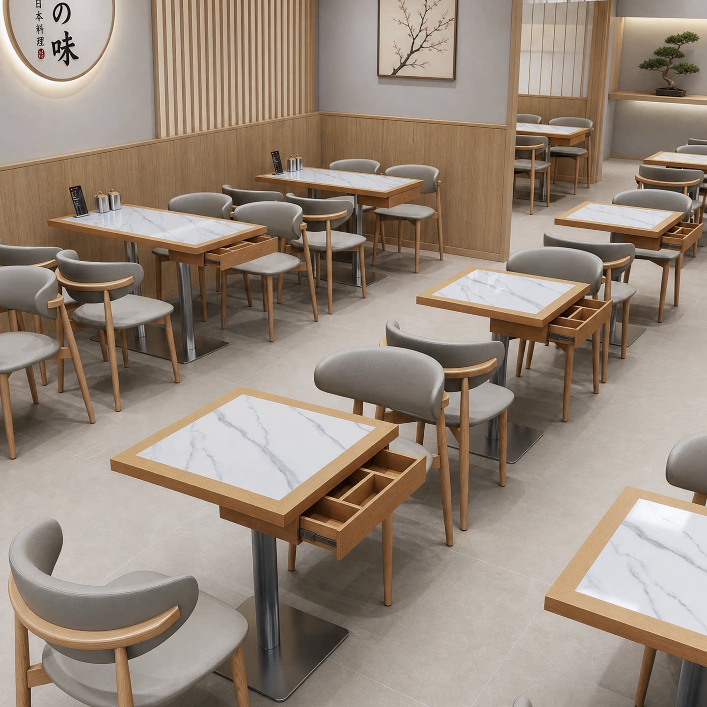 餐饮店桌椅组合面馆快餐店饭店餐厅商用实木餐椅小吃店带抽屉餐桌图片