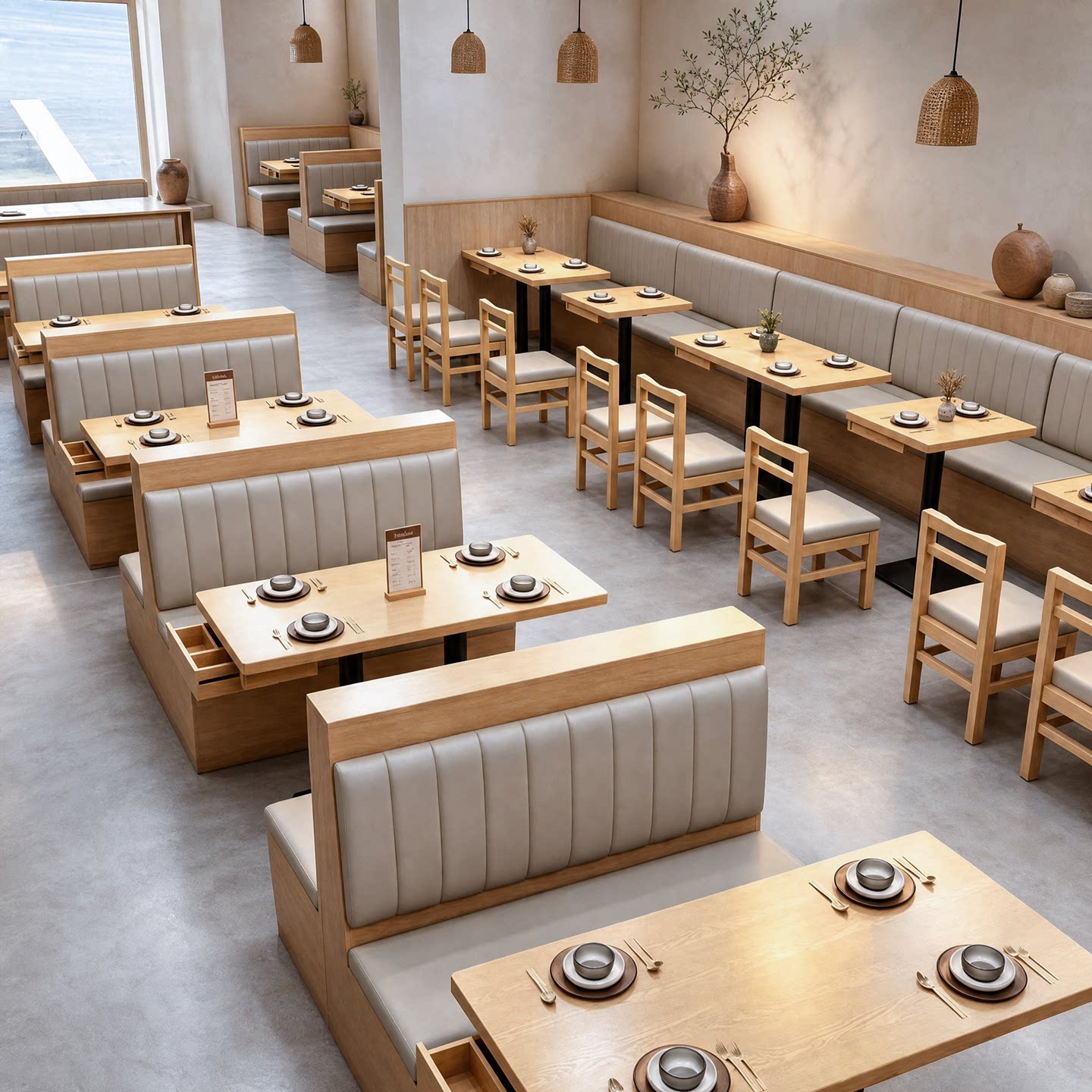 现代简约咖啡厅卡座桌椅组合奶茶店商用餐厅木质长条卡座