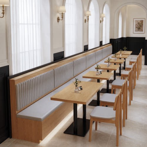 网红餐厅靠墙卡坐沙发商用甜品烘焙店快餐小吃店餐饮实木桌椅组合