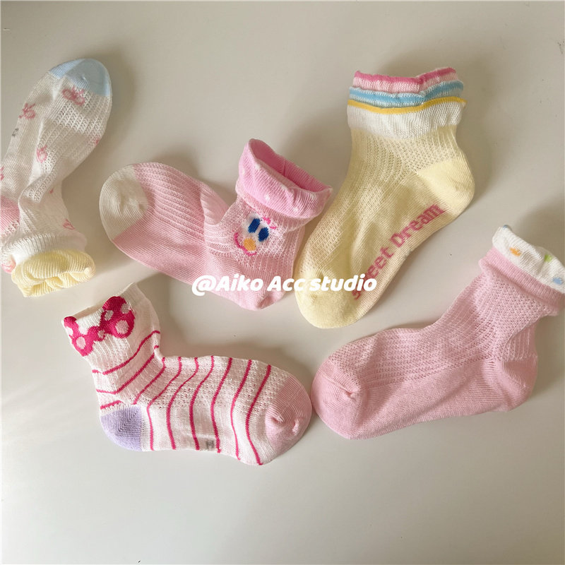 AIKO ACC韩国儿童春夏新款呼吸棉蛋糕蝴蝶结奶粉色网袜短筒袜