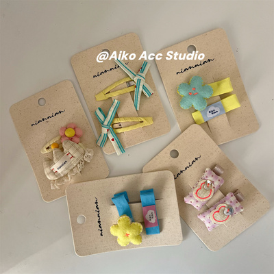 AIKO ACC 韩系儿童新款花朵蝴蝶结撞色发夹刘海夹压夹BB夹