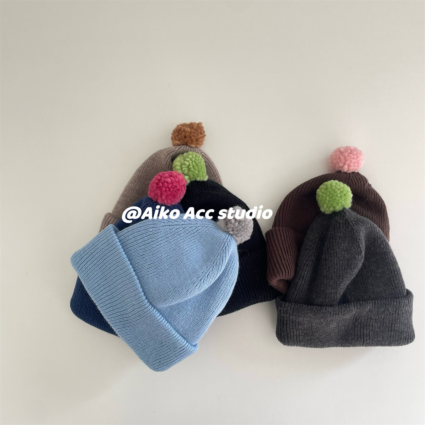 撞色针织保暖帽男女童