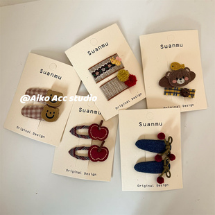 AIKO 苹果小熊蝴蝶结格子发夹BB夹刘海夹碎发夹 ACC韩国儿童新款