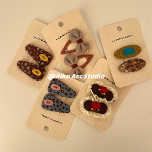 AIKO ACC韩国儿童新款雷斯格子碎花蝴蝶结豹纹复古发夹碎发夹