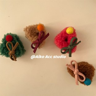 羊羔绒撞色蝴蝶结抓夹刘海夹 韩国儿童新款 AIKO ACC圣诞款