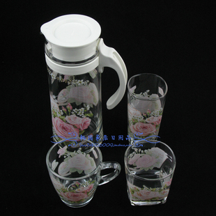 韩国进口SHABBY ROSE粉玫瑰玻璃杯玻璃水壶水杯水具套装 冷热均可