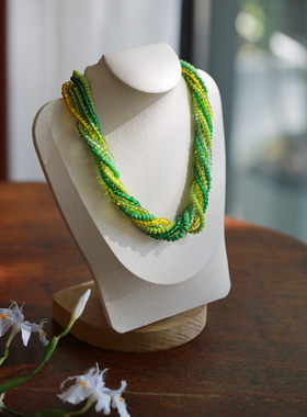 小众设计高级感晚宴饰品法式复古绿色琉璃多层手作项圈项链颈链