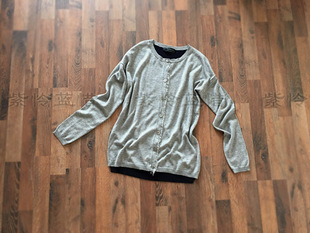 原499【紫】ZV原单100%纯山羊绒前后片两色拼接重工精纺羊绒开衫