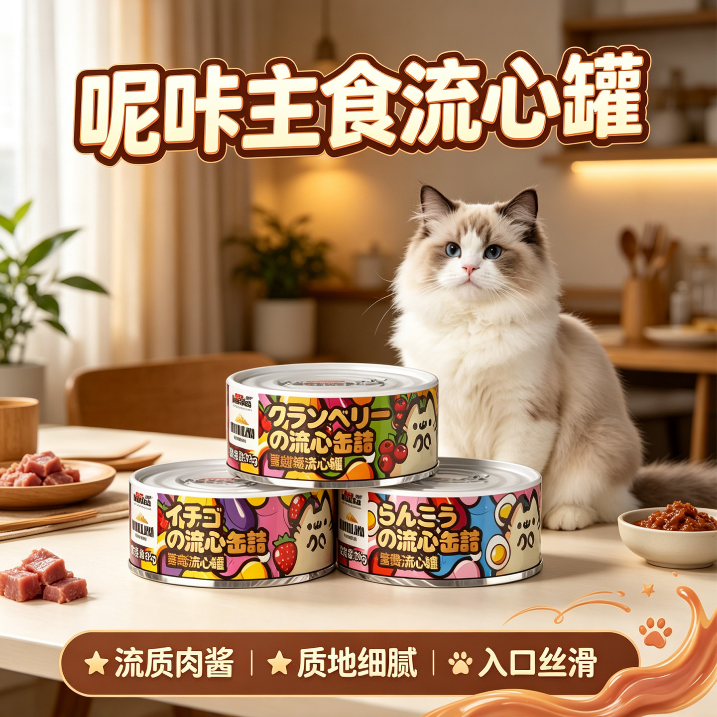 呢咔主食流心罐蔓越莓草莓蛋黄成猫幼猫主食罐头85g猫咪零食罐头