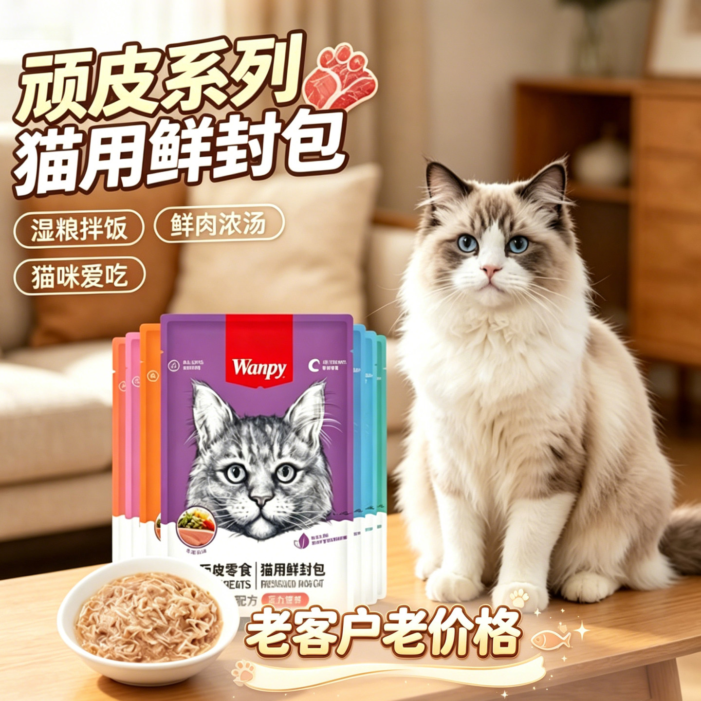 顽皮鲜封包宠物猫咪肉泥湿粮成幼猫鸡肉金枪鱼妙鲜肉湿粮包猫零食