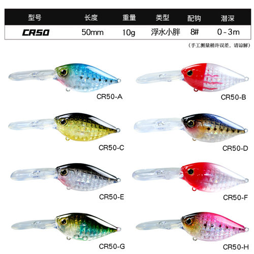 日系远投深潜长舌板摇滚小胖子Crank50mm10g鲈鱼翘嘴鱼鳜鱼饵拟饵