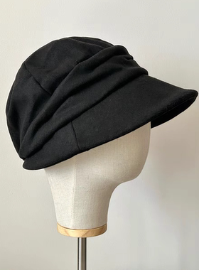 Seem冒似燕麦方圆脸帽子女秋冬休闲鸭舌帽复古羊毛呢改良渔夫帽