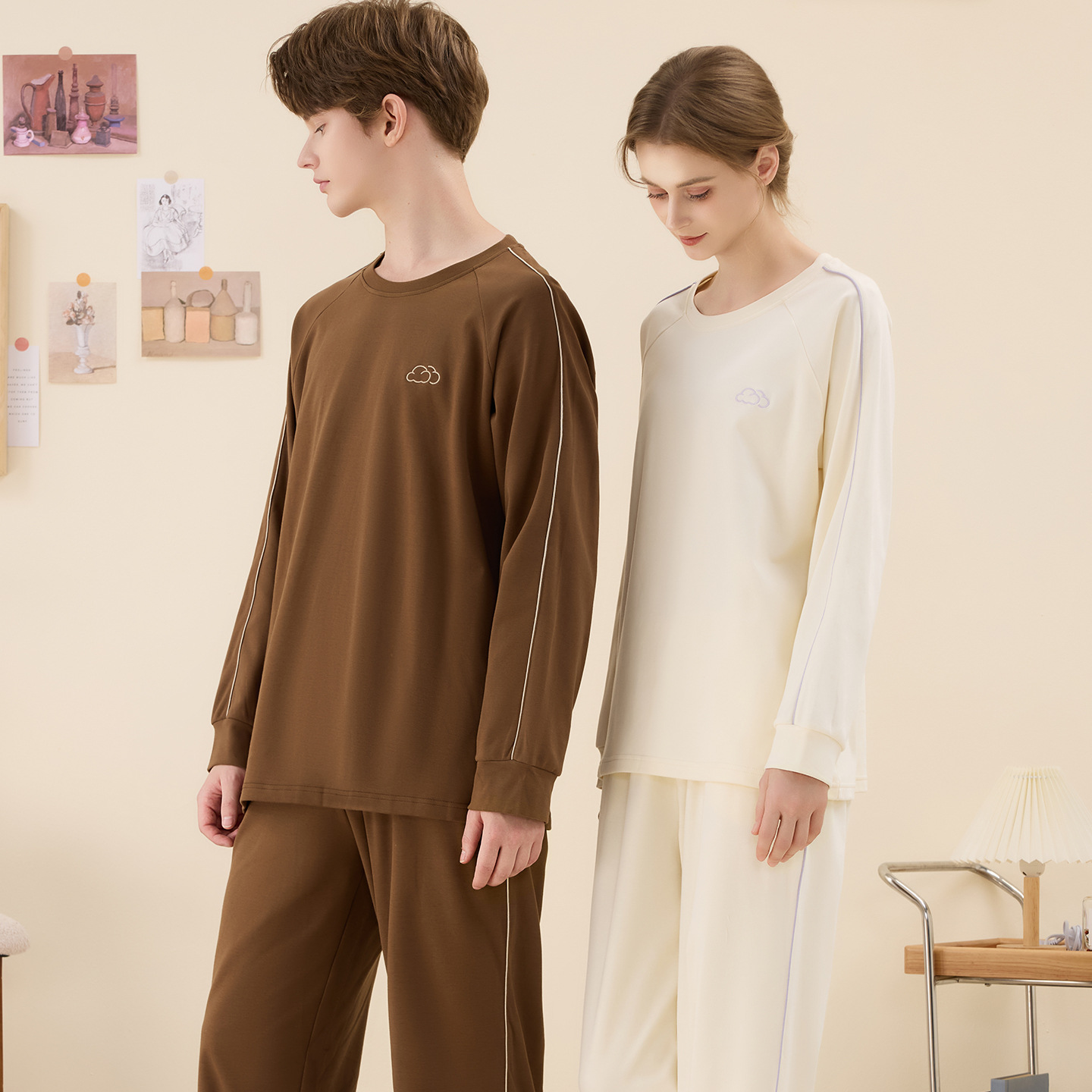 半颜秋冬加厚睡衣女精梳棉双面磨毛拉绒运动休闲可外穿情侣家居服