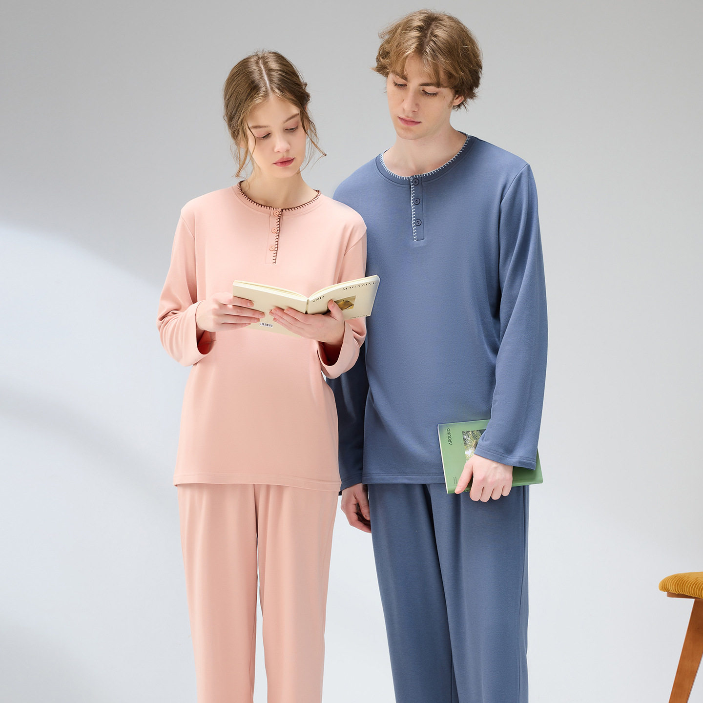 秋冬莫代尔加厚男情侣家居服