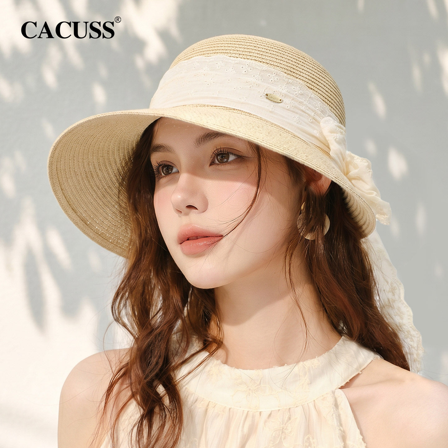 CACUSS复古沙滩草帽女夏季户外大帽檐草编遮阳帽子优雅透气太阳帽图片