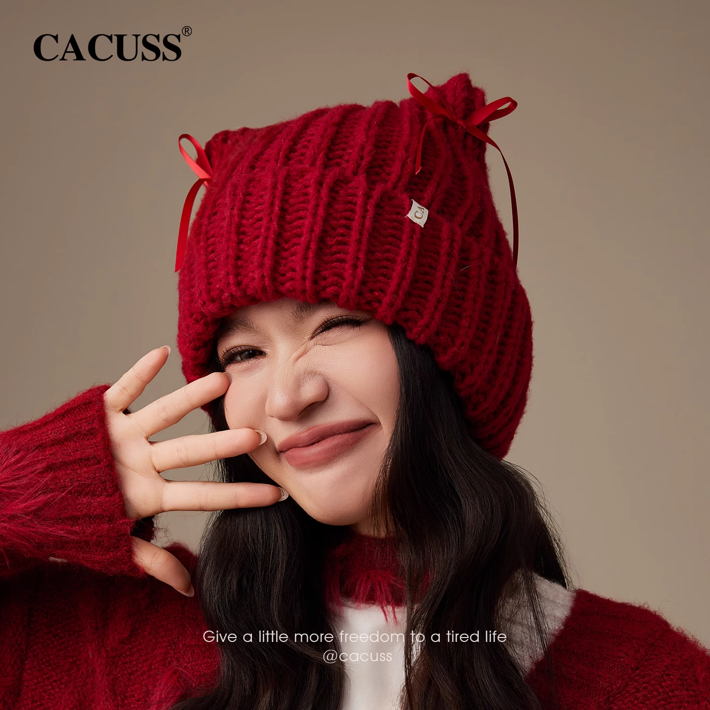 Cacuss冬季韩版甜美蝴蝶结帽子