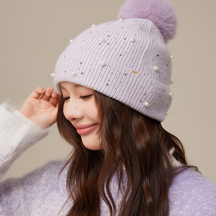 CACUSS毛球帽女冬季针织帽冷帽