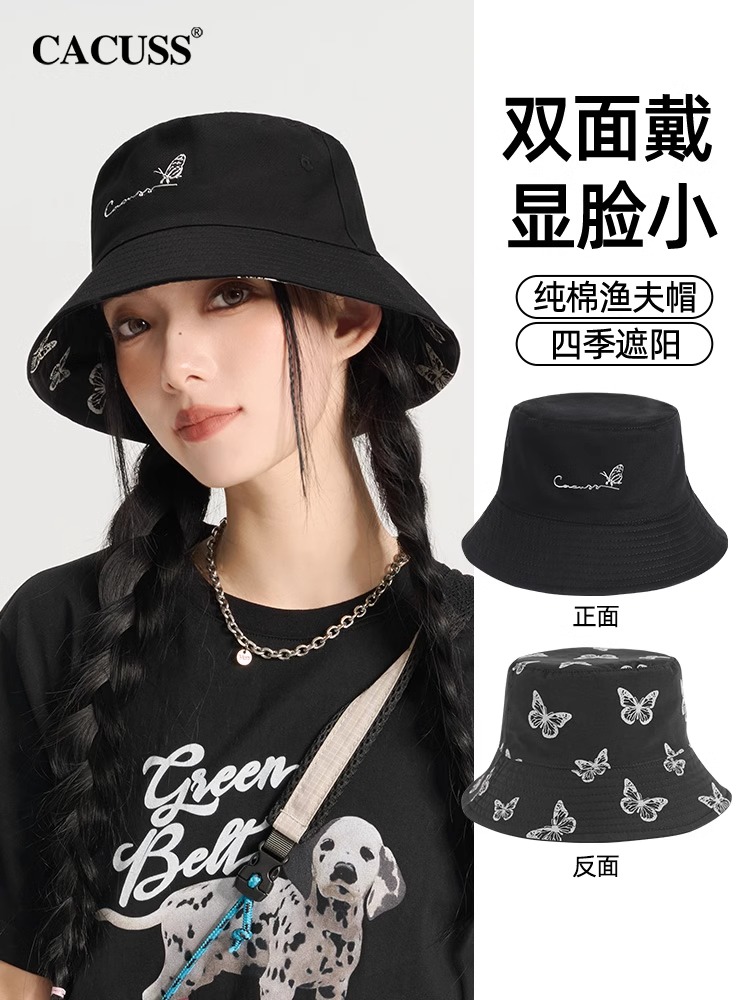 CACUSS帽子女春季新款双面戴蝴蝶