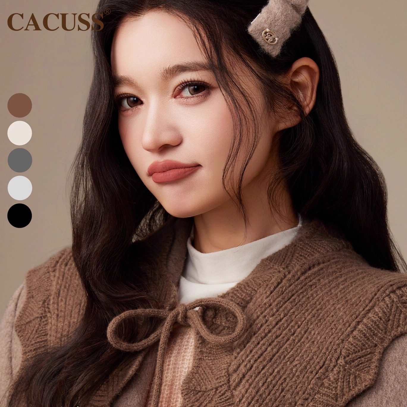 CACUSS针织外搭披肩女秋季保暖毛线假领子护颈系带围脖娃娃领围巾
