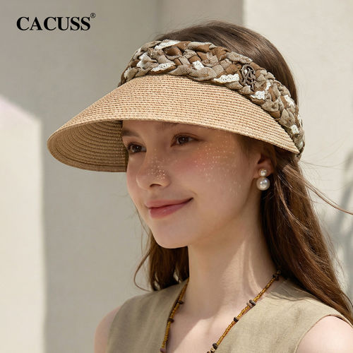 CACUSS法式草编空顶大檐遮阳帽