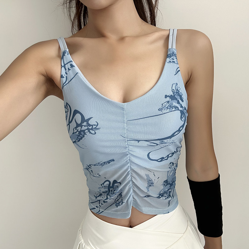 一体式固定杯吊带背心文胸运动内衣女款外穿收副乳跑步健身瑜伽服