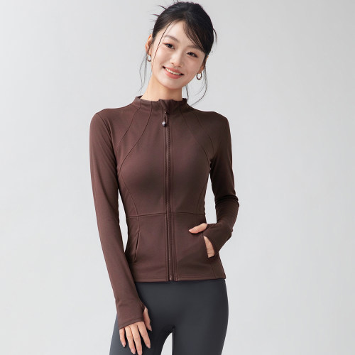 瑜伽服女速干运动上衣长袖立领拉链外套专业跑步训练健身套装秋
