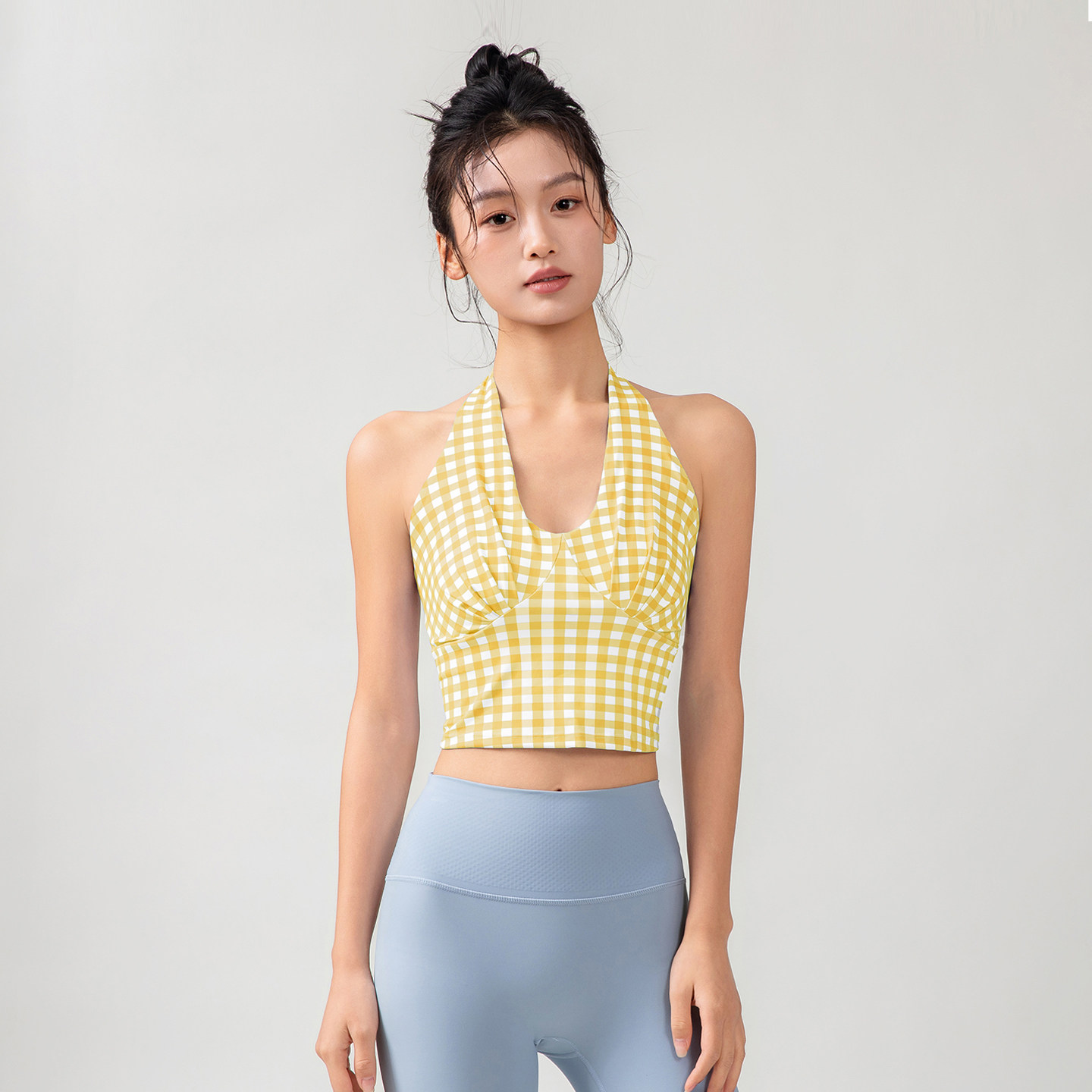 新款运动内衣女性感女士时尚瑜伽背心挂脖式防震格子健身外穿文胸,运动服/休闲服装,运动文胸,淘宝优惠券,粉丝福利购,淘宝优惠卷