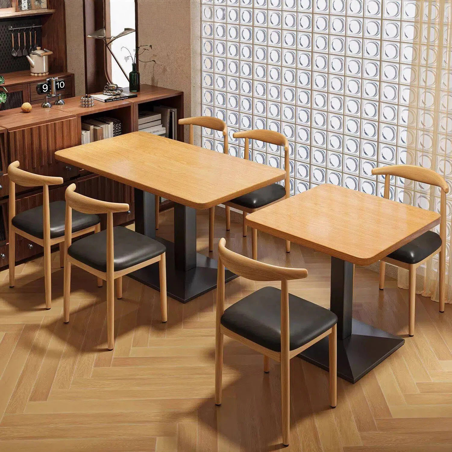 中古风简约实木餐桌椅组合商用接待洽谈桌长方形位原木色餐厅家具