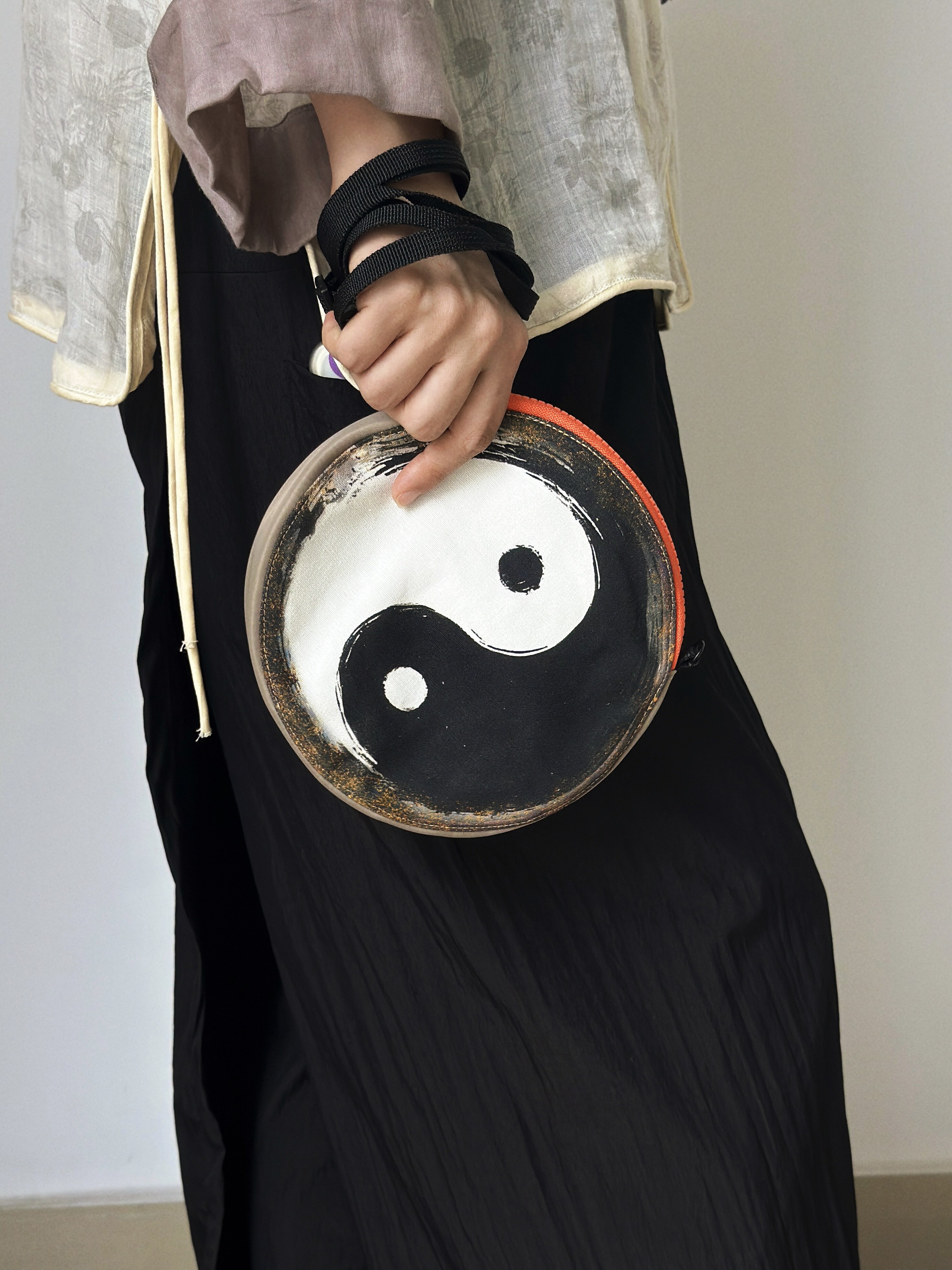 原创印花太极布艺圆包