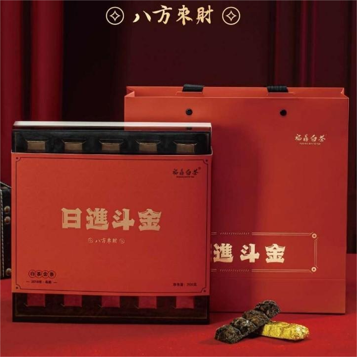 多采自然日进斗金2018年寿眉200克白茶礼盒黄金条状
