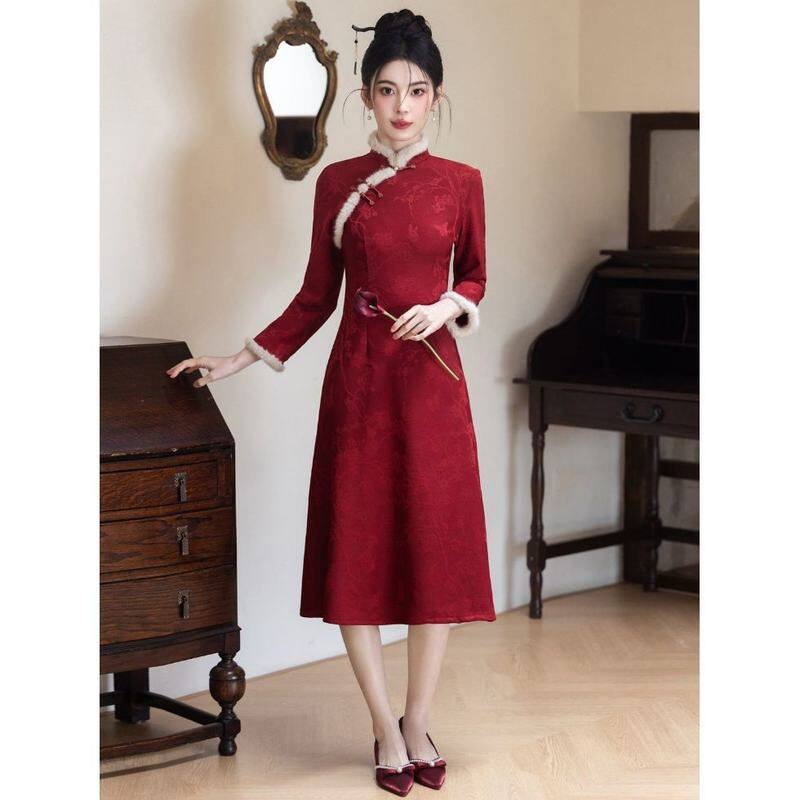 小个子冬款红色订婚敬酒服旗袍