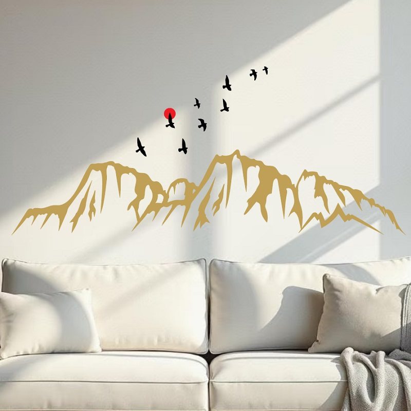 日照金山飞鸟墙贴贴纸装饰画客厅沙发墙卧室古风氛围感布置贴画,家居饰品,软装墙贴,淘宝优惠券,粉丝福利购,淘宝优惠卷
