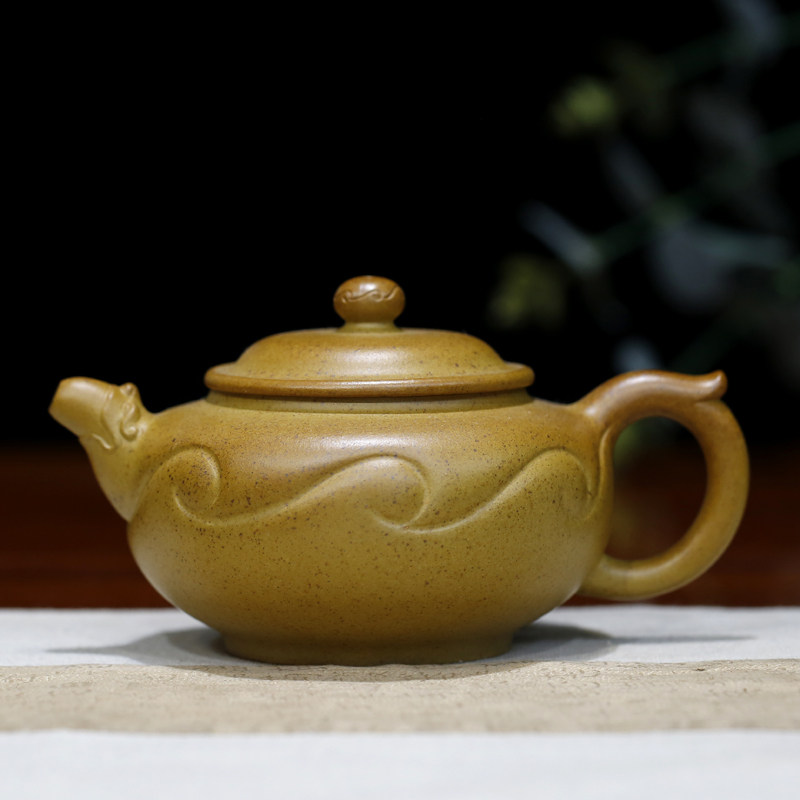 龙凤玉墩/金砂如意名家陈蒙娅全手工原矿古法烧黄龙山绿泥/金砂段