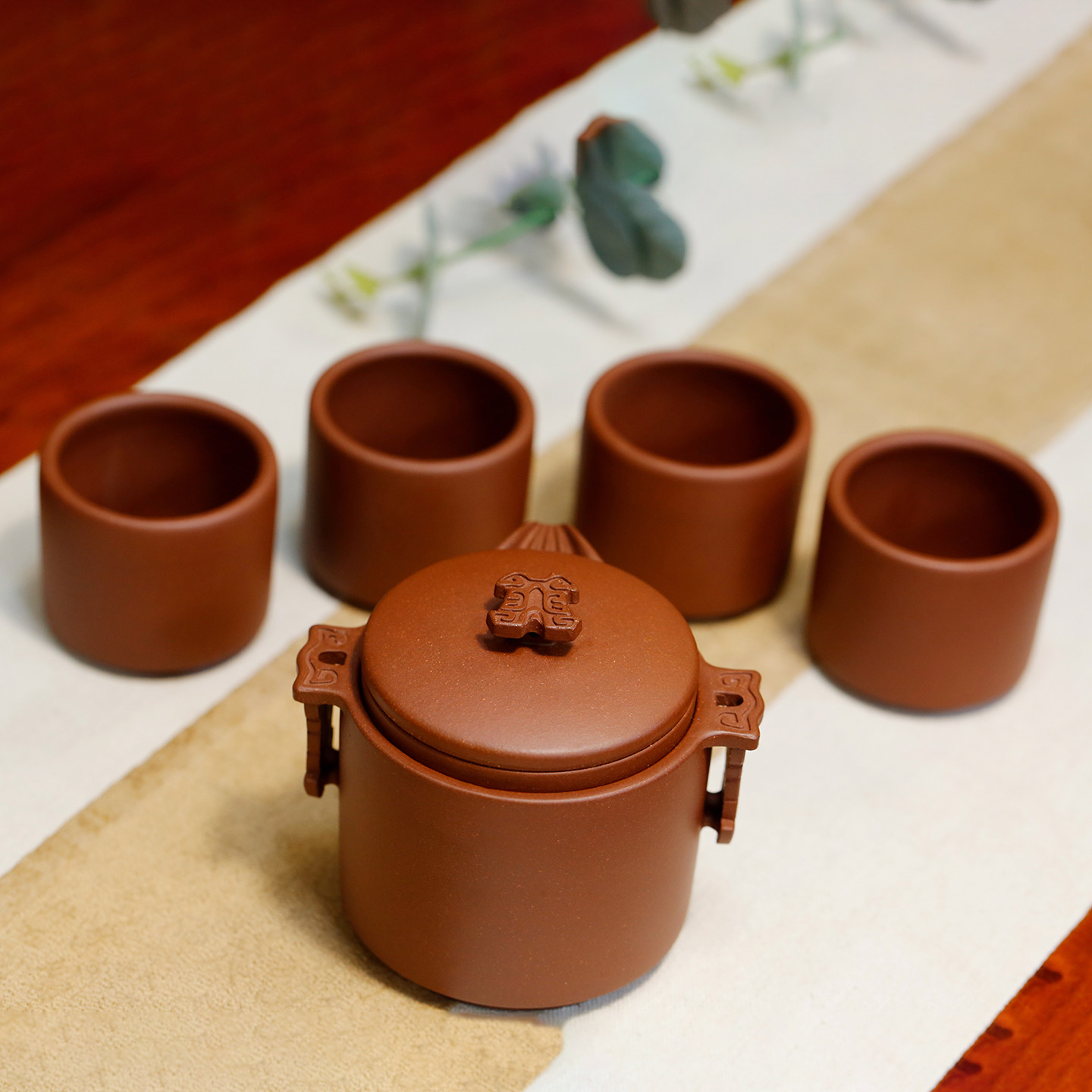 宜兴正品紫砂快客杯茶杯功夫泡茶具一壶四杯便携旅行茶具云纹