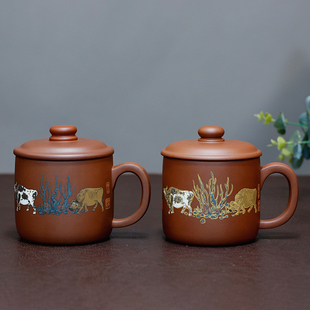 牛转乾坤五牛图全手工彩绘内壁章名家冯耀芬宜兴紫砂杯教师节送礼