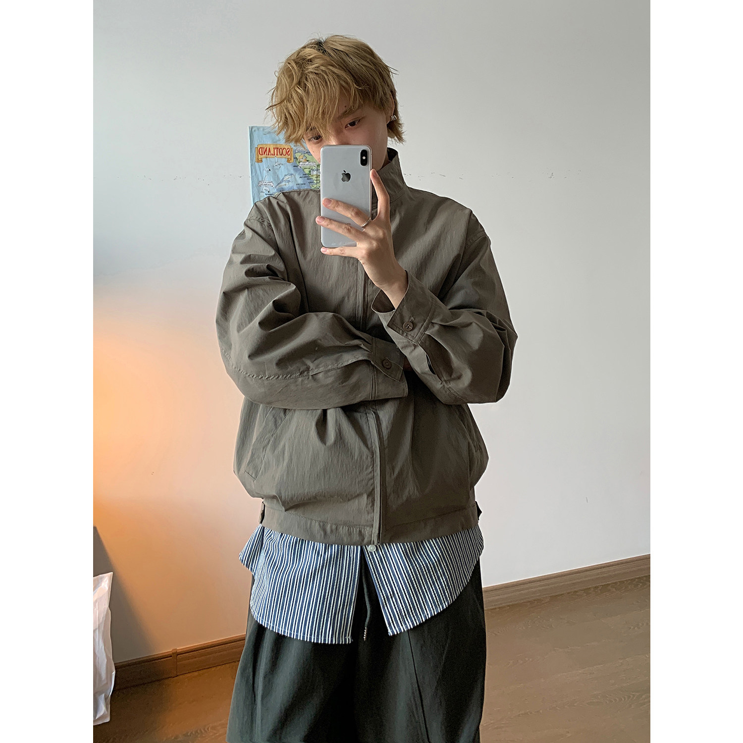 秋季水洗做旧复古工装风宽松立领夹克外套 A228/JK549/P110图片