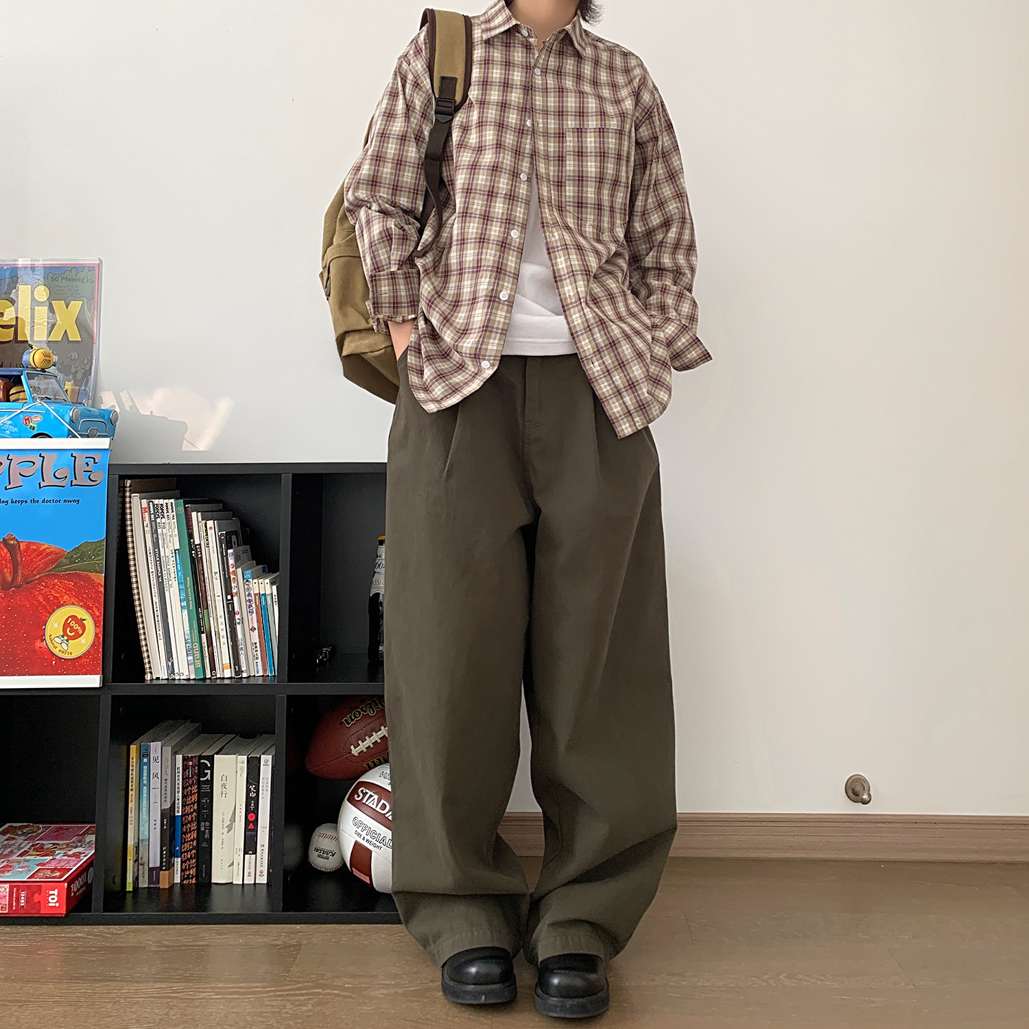 日系复古格子长袖衬衫C582/P68,男装衬衫,电商A228
