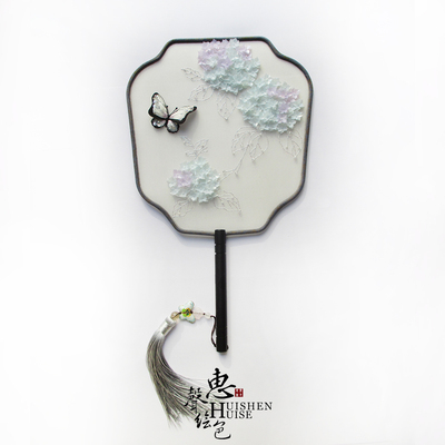 原创设计立体刺绣手工团扇纯手工