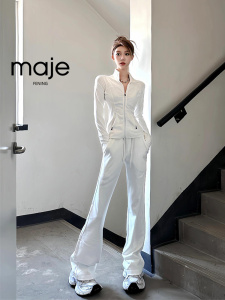 FENING 白色休闲运动套装女2025春秋设计感显瘦高腰微喇裤两件套