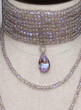 秀场款长流苏水晶吊坠多层编织长项链复古多色施华洛吊坠款